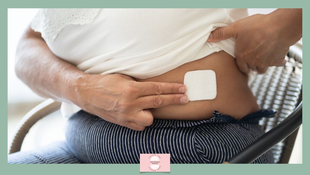 When your skin changes and nobody mentions the perimenopause - woman applying HRT patch to stomach.
