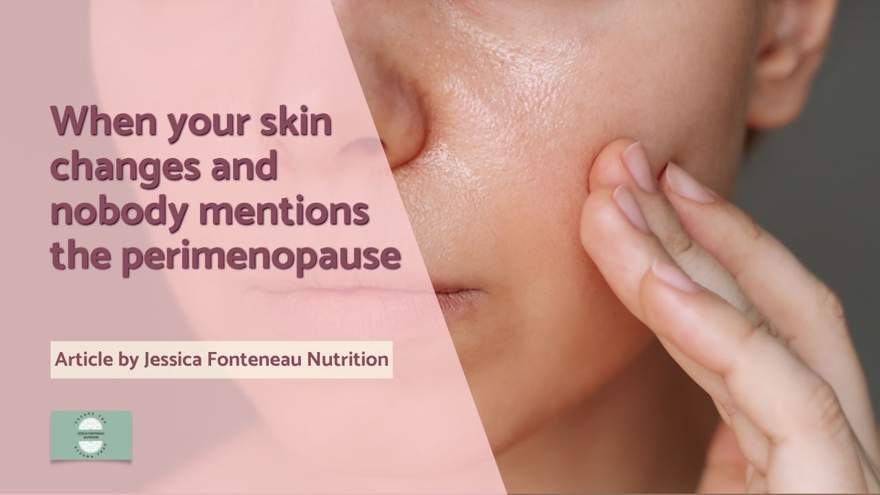 When your skin changes and nobody mentions the perimenopause - close-up of woman's face, fingers touching her cheek